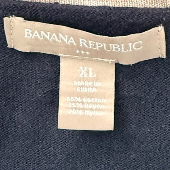 BANANA REPUBLIC Cotton Tipped V-neck Cardigan Sweater XL Navy/Orange/Gray Preppy - Picture 3 of 4